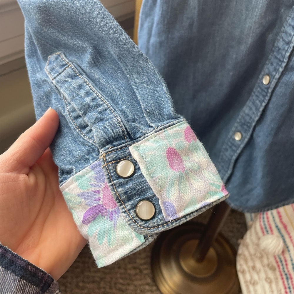 Chaps Flower Patchwork Pearl Snap Button Down - image 4